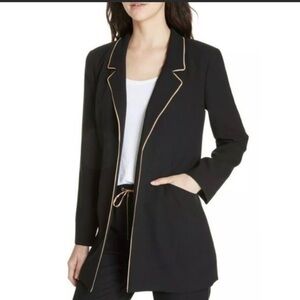 Eileen Fisher Silk Georgette Crepe Long Piped Trim Jacket Blazer/Pant Set